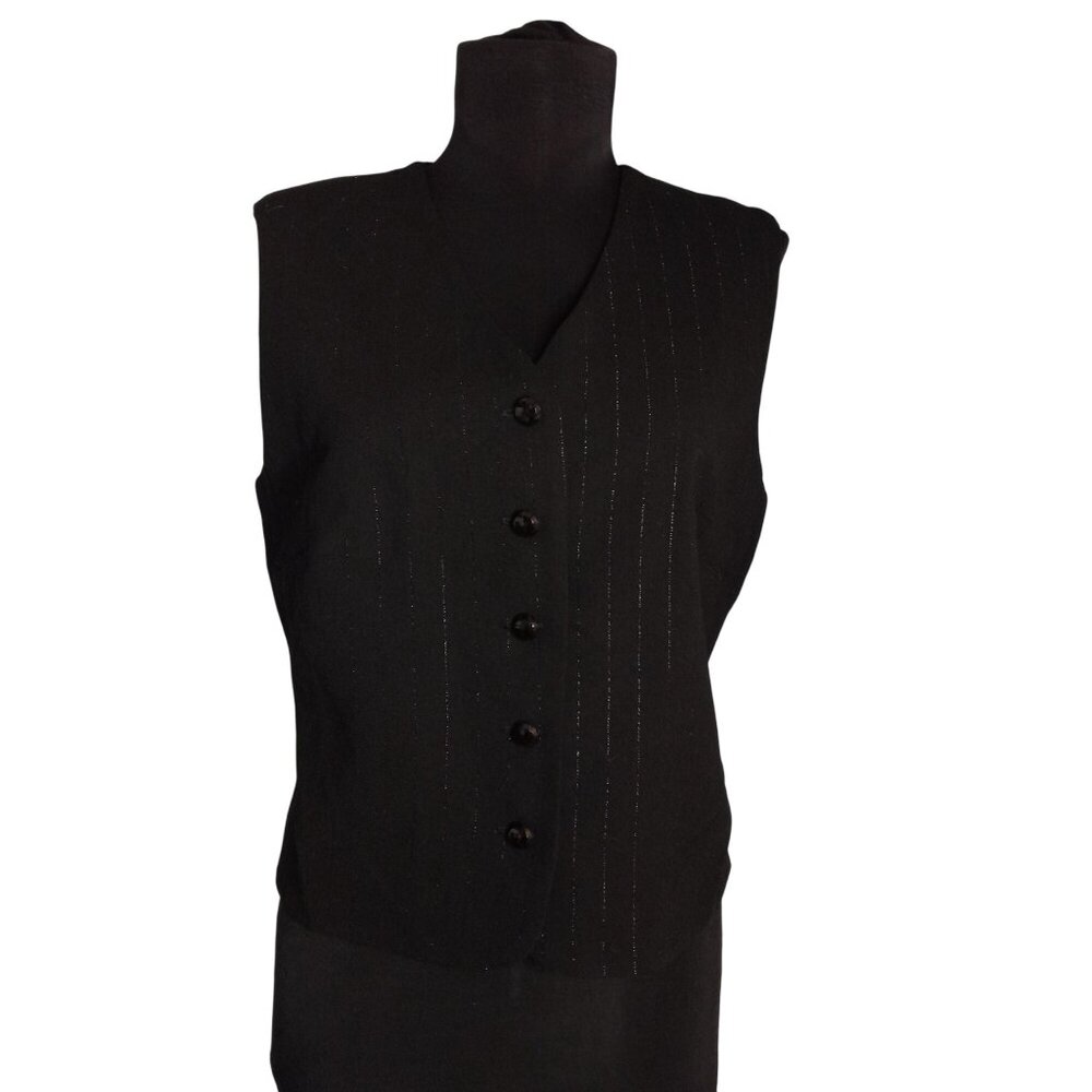 Carole Little Size 8 Vest Womens Black Sleeveless Button Front Sparkle Stripes